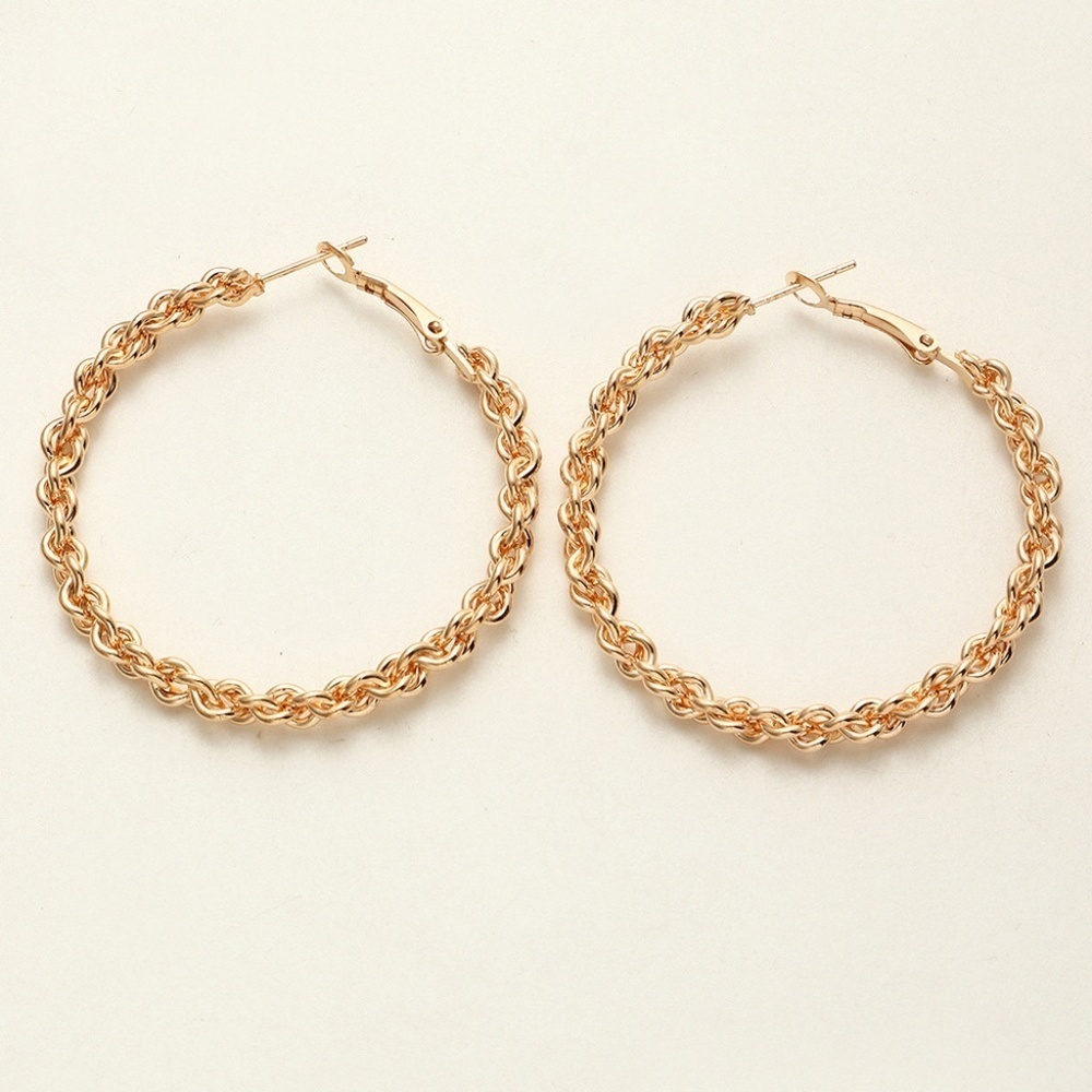 *CORA* Gold Geometric Twist Design Fashion Hoop Earrings